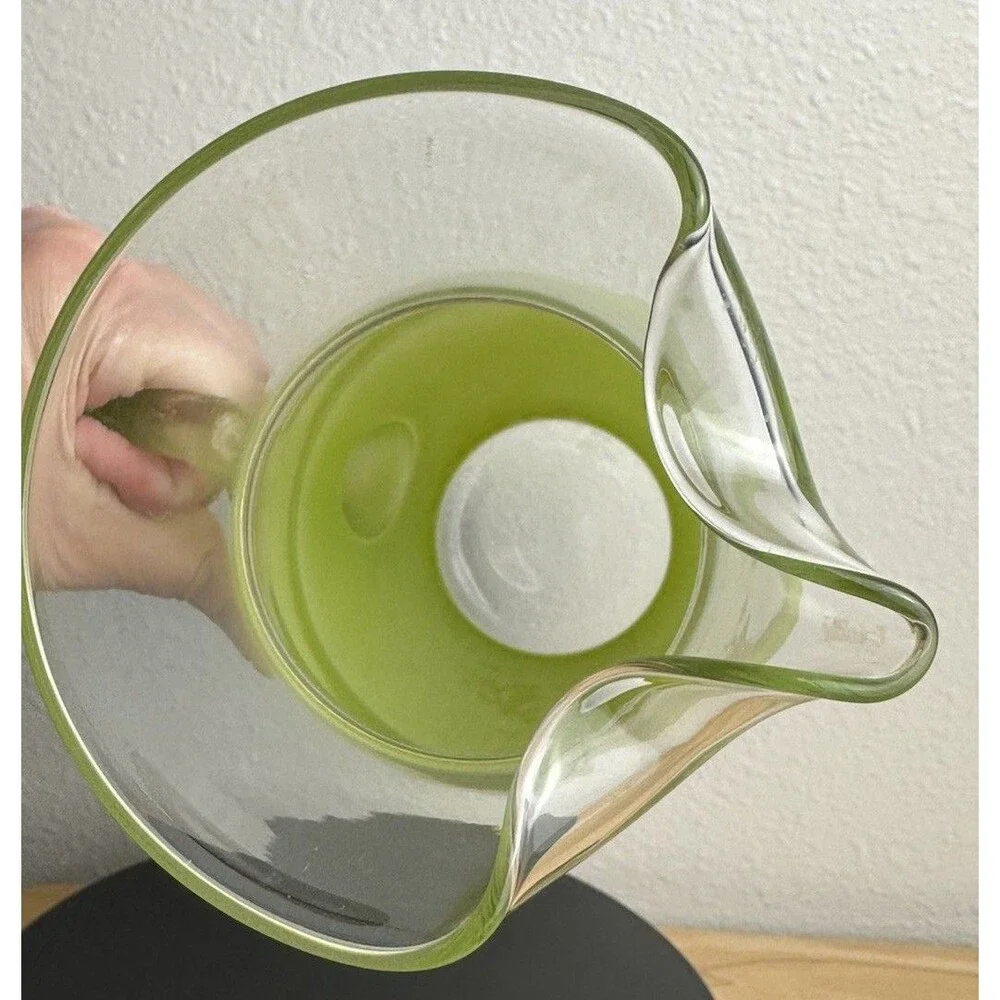 Vintage Blendo Lime Green Frosted Glass Pitcher 9